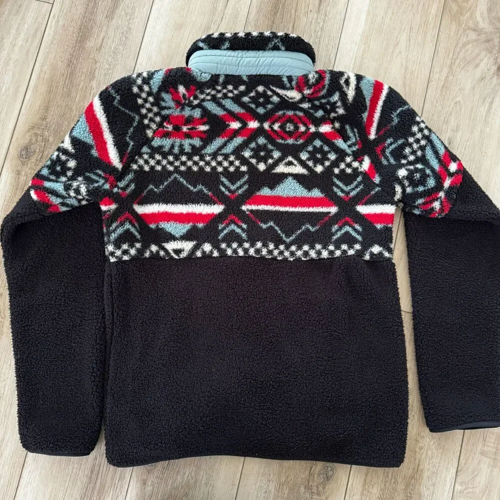 Columbia S Big Timber Peak Half Snap Cozy Cabincore Sherpa Fleece Black Red Blue - Picture 2 of 14